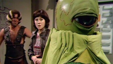 Ettis, Sarah Jane, and Alpha Centauri in the Monster of Peladon